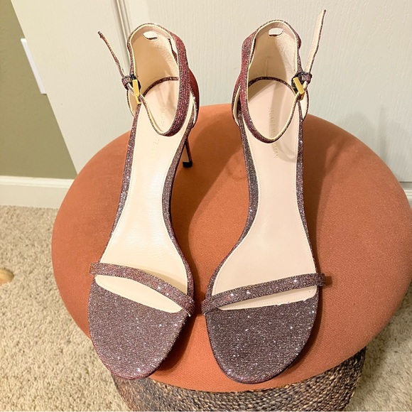 STUART WEITZMAN Heels SANDALS Glitter CRYSTAL Wine NUDIST - Sz 10 M Spain NEW! - Picture 11 of 16